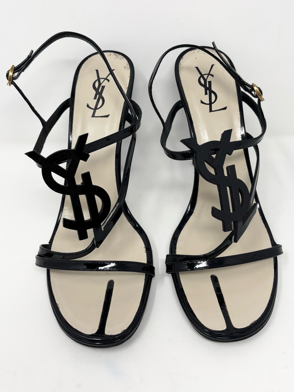 YSL Yves Saint Laurent Hero 105 Patent Logo Heels Sandals Size 40 10 SS 2008 - Picture 4 of 16